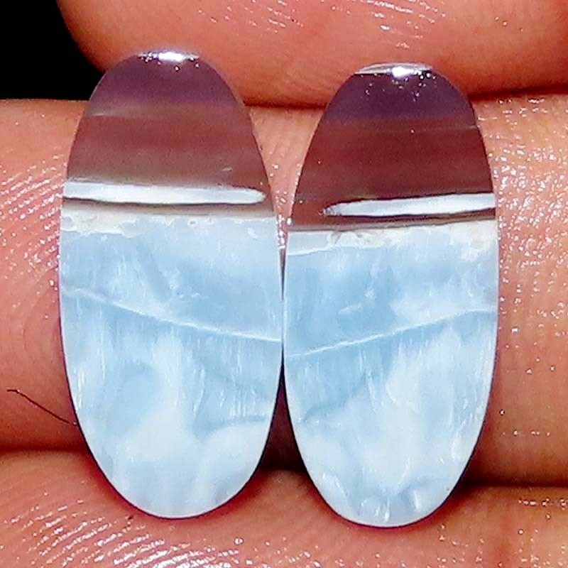 13.45 CTS 100% Natural Untreated BLUE OPAL Pair Oval Cabochon 10X21X3mm Gemstone
