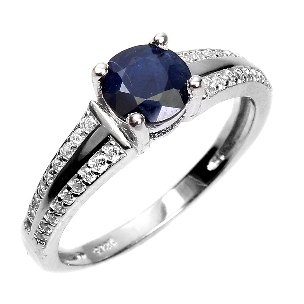 925 Sterling Silver Ring Round Blue Sapphire Diffusion 6mm Gemstone Jewelry Sz 7