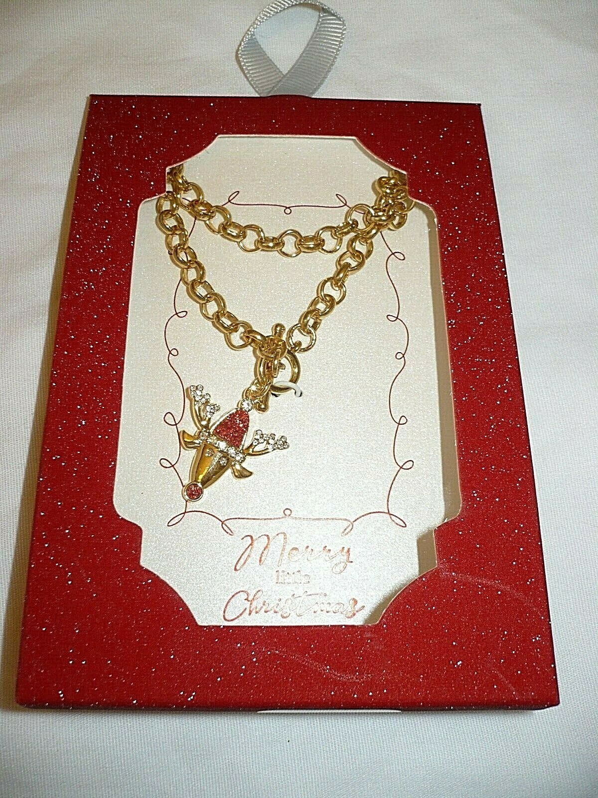Holiday Time Women’s Fashion Jewelry Gold Tone Bracelet Reindeer Rhinestones NEW