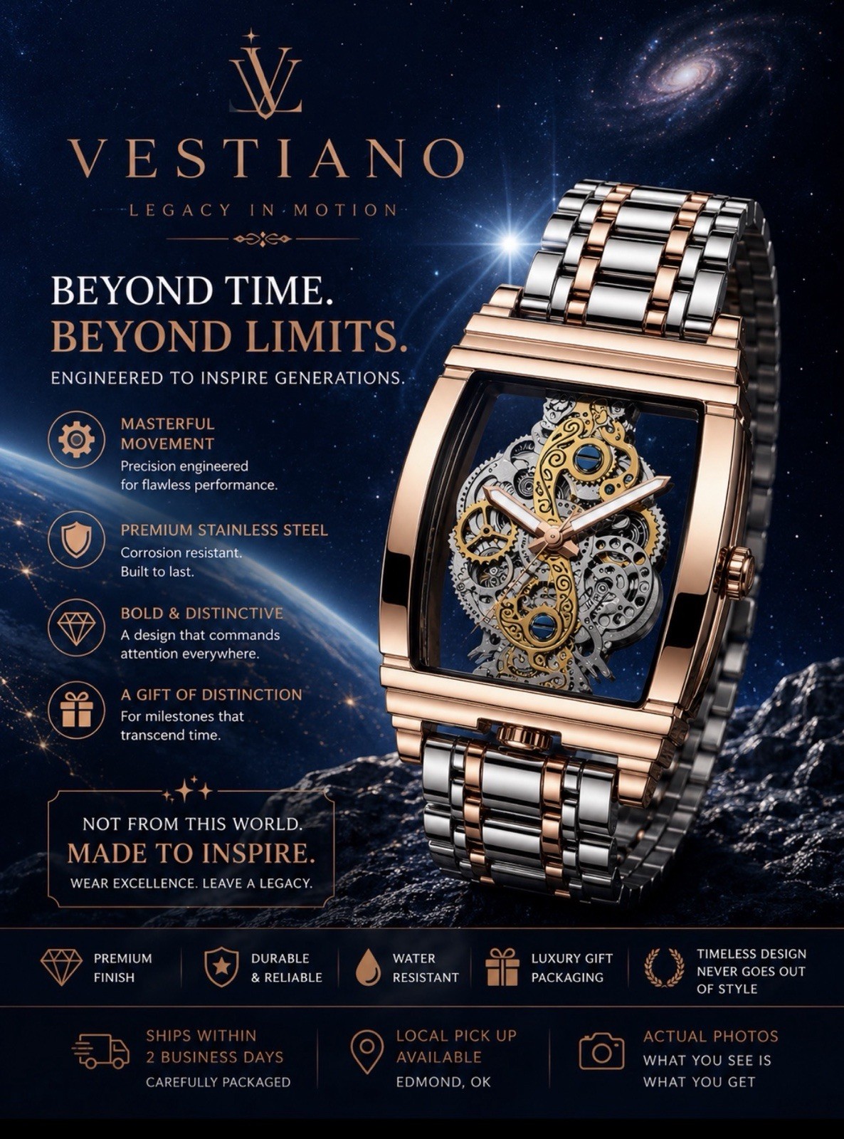 Vestiano Trinity Bundle – 3 Luxury Stainless Steel Watches | Silver, Gold & Rose