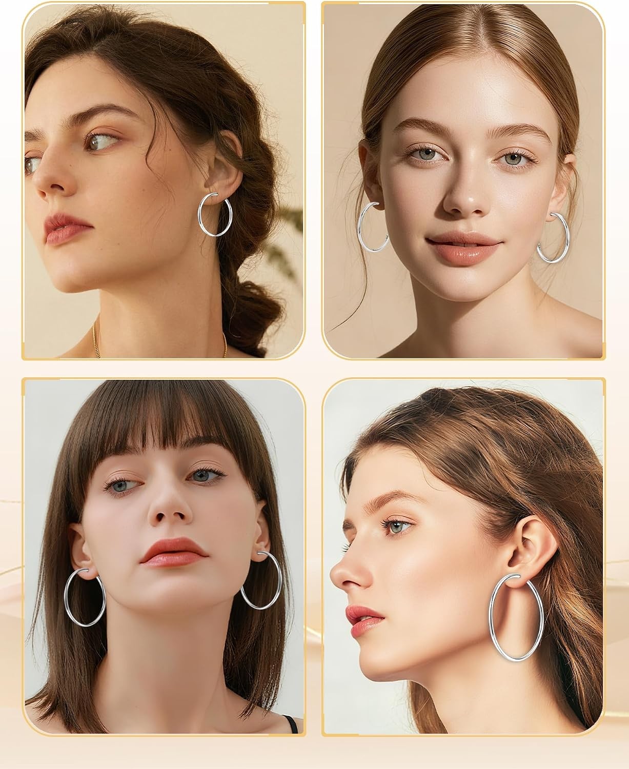 4 Pairs Sliver Hoop Earrings for Women Hypoallergenic Surgic Steel 30/40/50/60Mm
