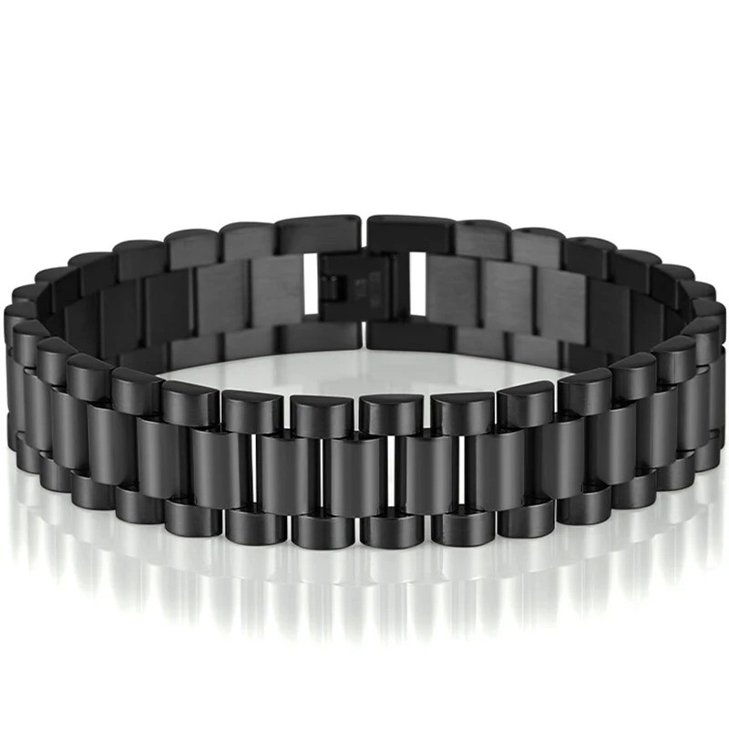 15MM Wide 8/8.86‘’ Watch Chain Wristband Bracelet Gold Plated Stainless Steel