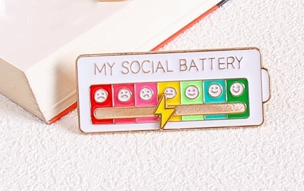 Social Battery With Moveable Hand Gold Plated Enamel Pin – Excellent Condition