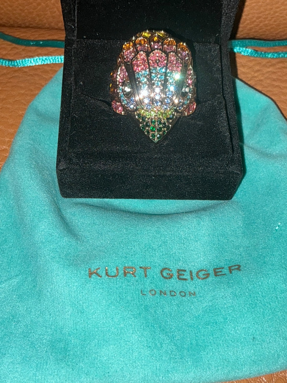 Kurt Geiger London Eagle Heart Crystal Pave Cocktail Ring Sz 7 NIB $148 KG pouch