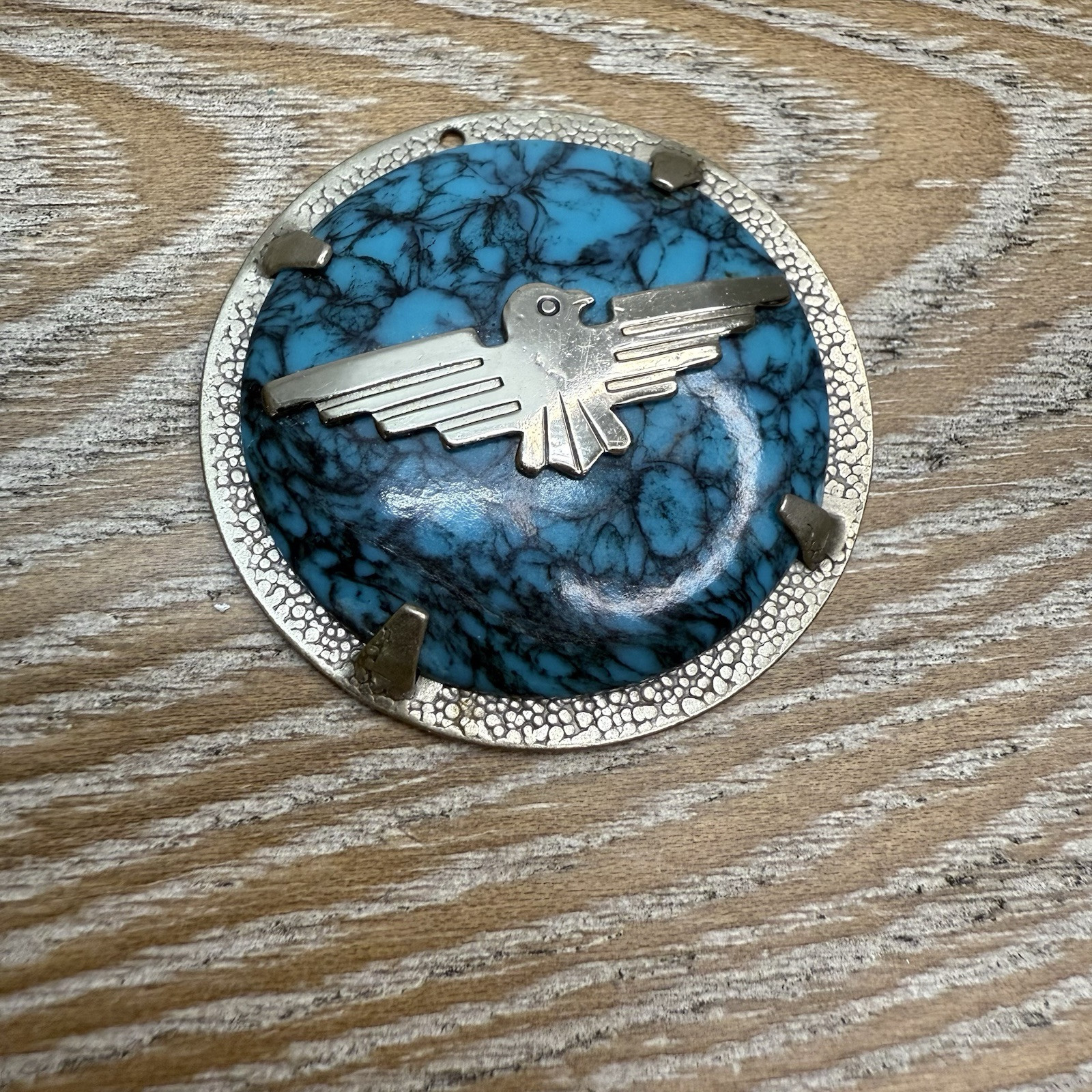 Native American Thunderbird, Turquoise Nickle Silver Pendant