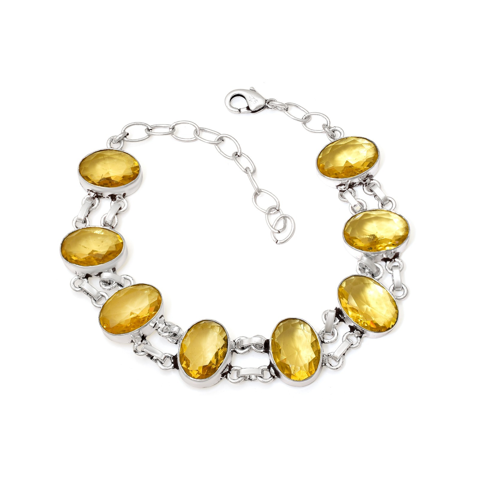 Solid 925-Streling Silver Citrine Gemstone Vintage Style Women Gift Bracelet 7-8