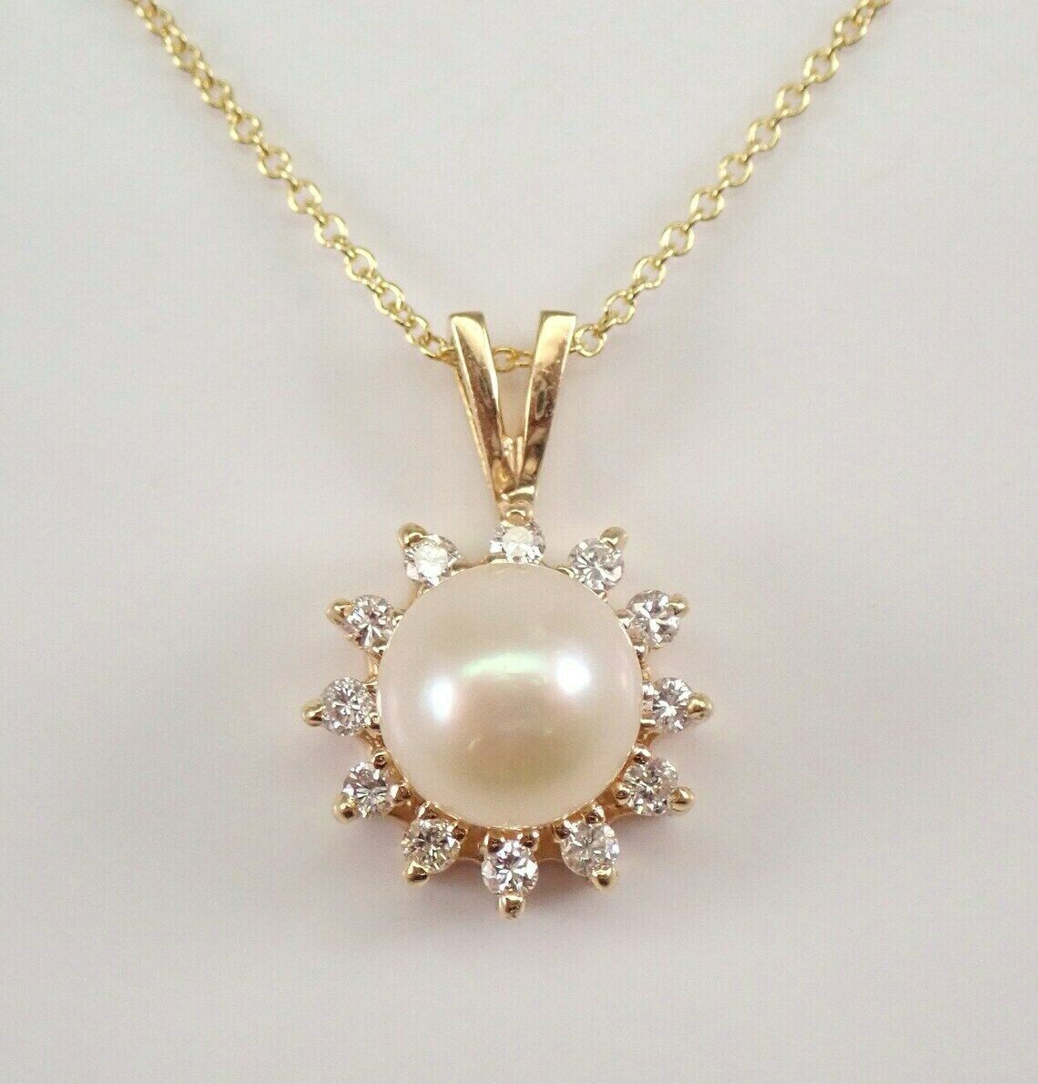 2.50Ct Round Cut White Pearl Halo Pendant 14K Yellow Gold Finish Free Chain