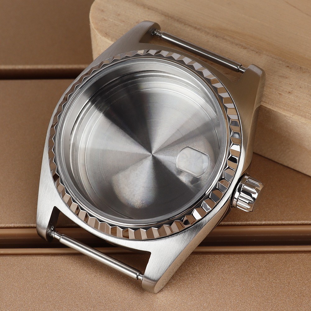 38.5mm NH34 Watch Case with Fluted Bezel Date 316L Steel For Seiko NH34 35 36 38