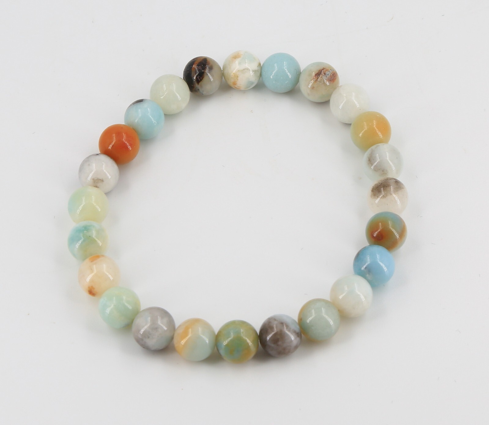 Multicolour aqua brown black amazonite natural stone bead elasticated bracelet
