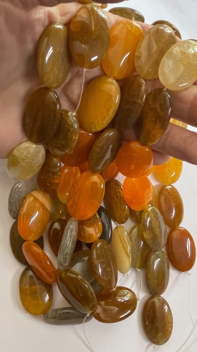 ONE 15 INCH STRAND OVAL CRACKLE AGATE SMOOTH 30X20X8 MM 13 PCS BELOW WHOLESALE