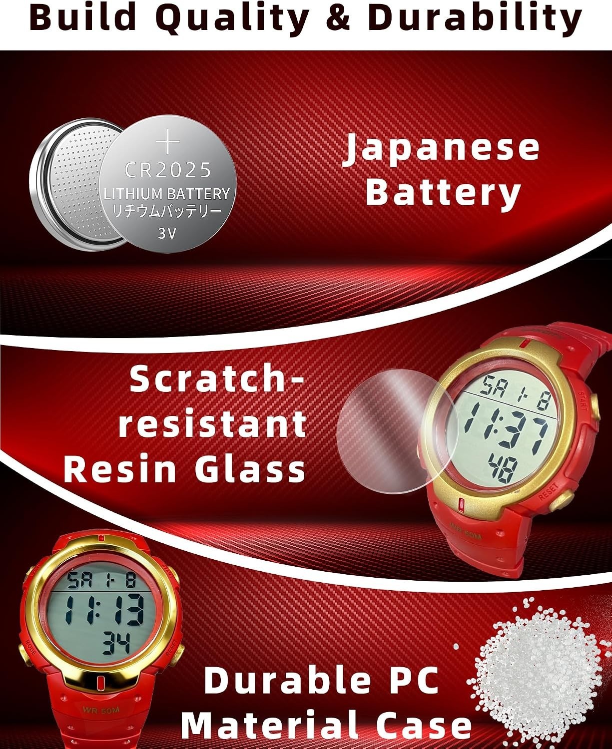 Stylish 50M Water Resistant Men’s Sports Watch with Stopwatch & LED Display