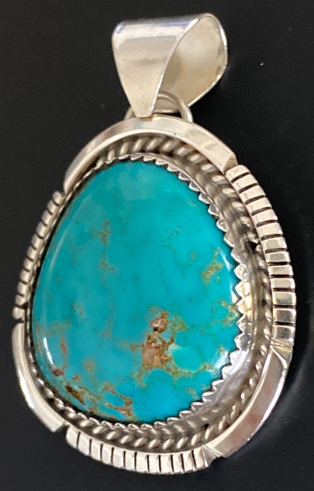 Old Pawn Turquoise Pendant Sterling Silver Vintage Southwestern Royston Cabochon