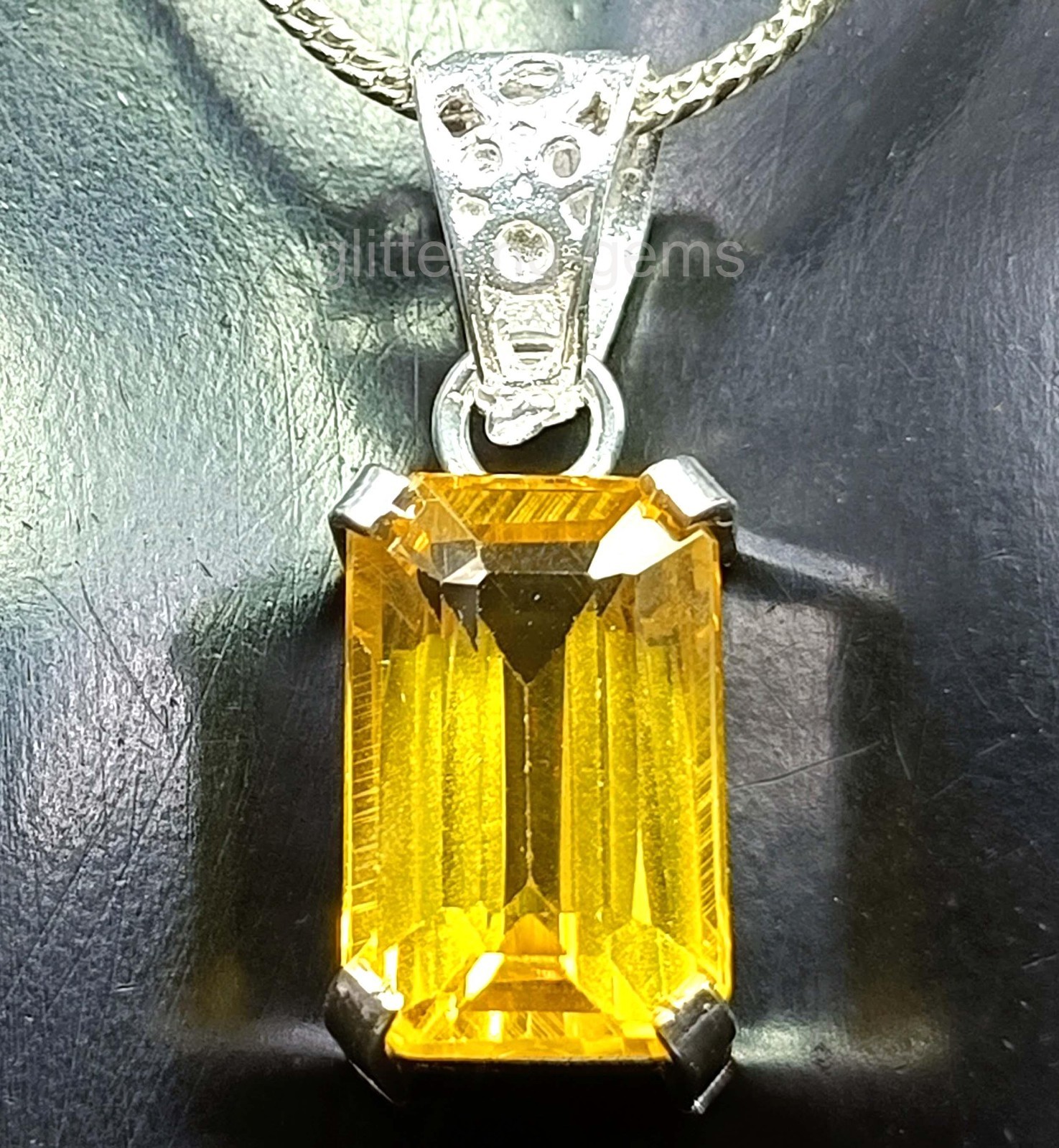 Natural Yellow Sapphire 25.15 Ct IGL Emerald Cut 925 Solid Silver Pendant 5JSP
