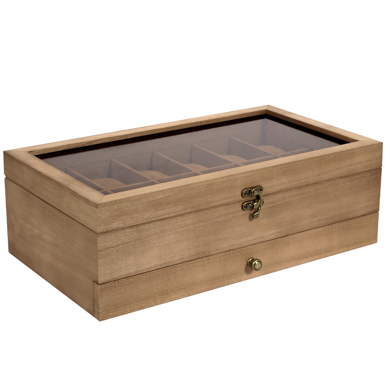 12 Slot Solid Wood Watch Box Clear Glass Top, Men’s Jewelry Display Storage Case