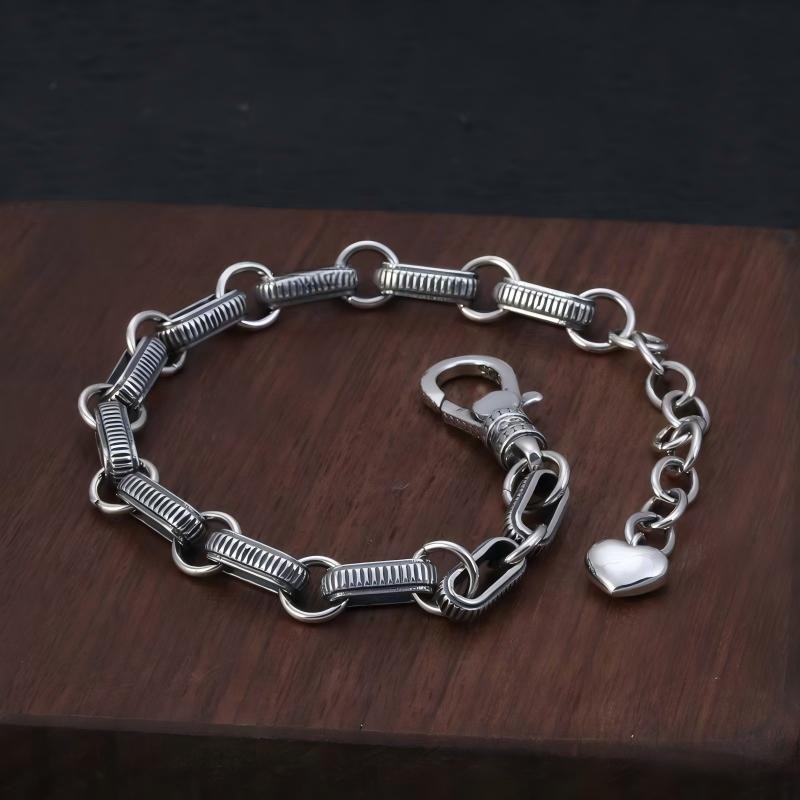 Solid 925 Sterling Silver Heart Chain Rectangular Link Bracelet 26-27g 6.7-8.3in