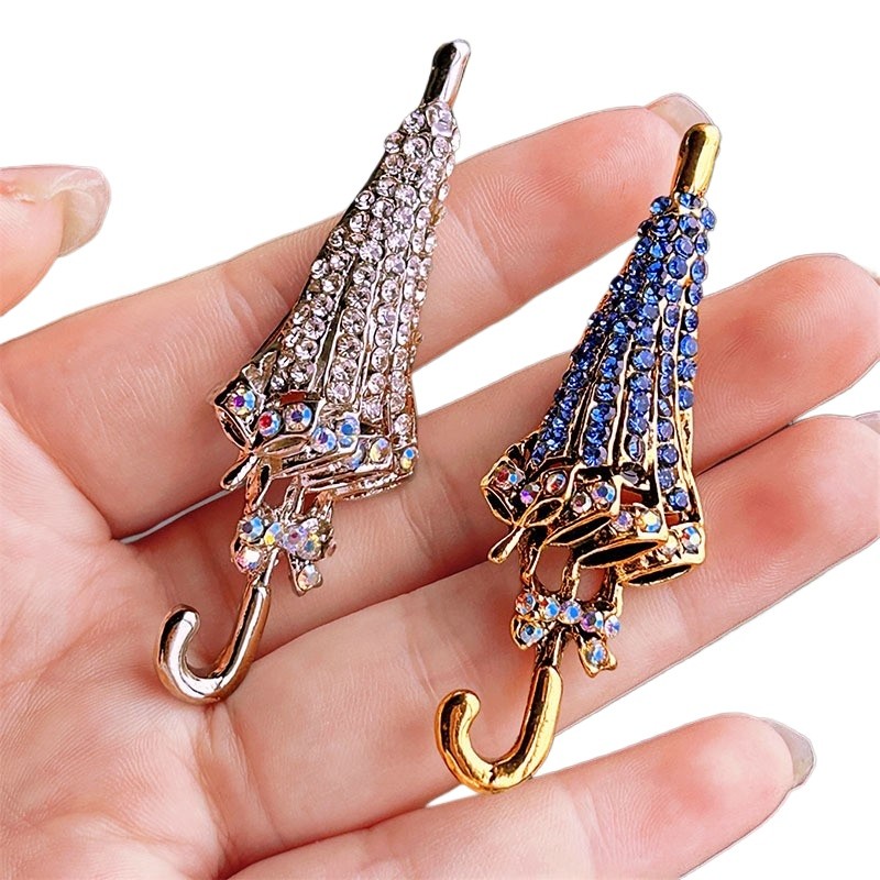 2Pcs Vintage-style Elegant Bow Umbrella Brooches, Adorned with Rhinestones