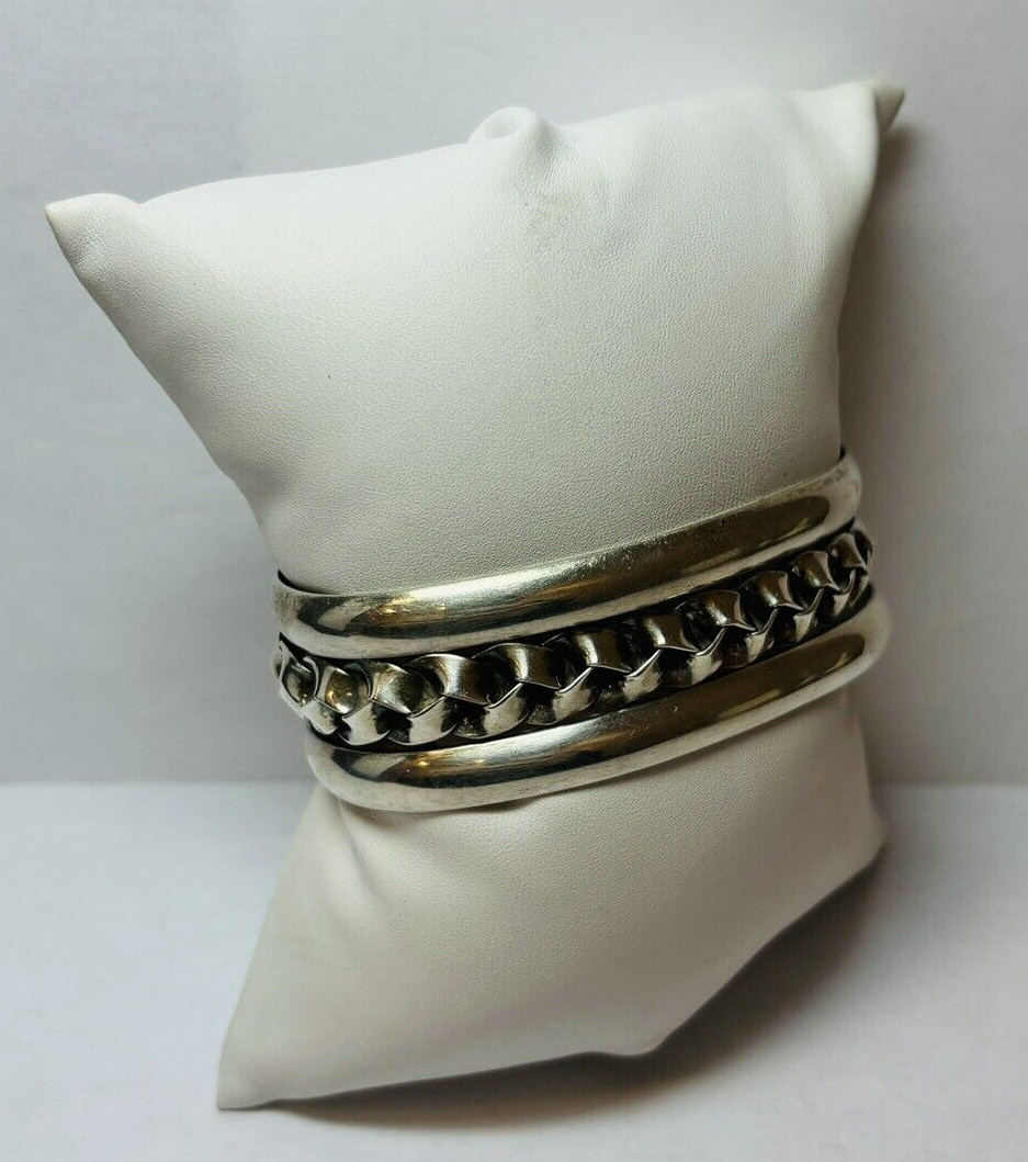 ATI Sterling 925 Silver Braided Inset Cuff Bracelet 6.5 in