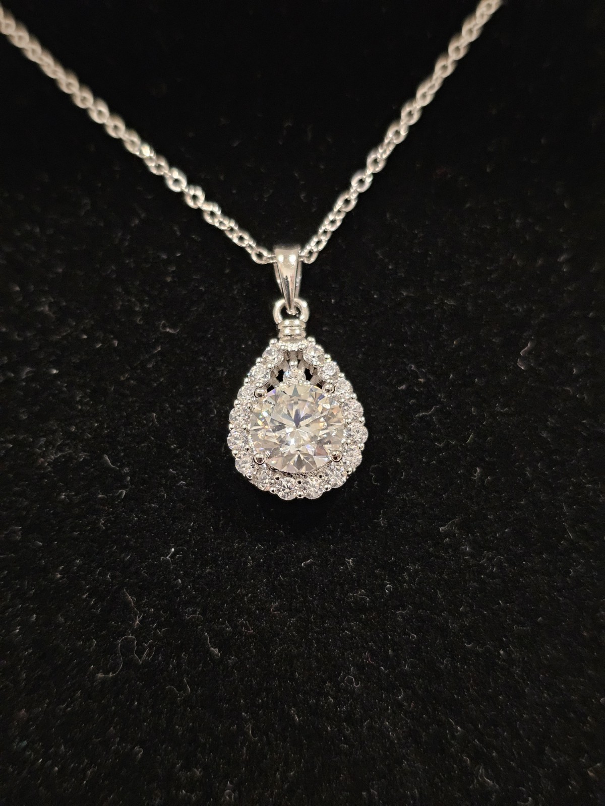 2 Carat Moissanite Teardrop Pendant 14k White Gold Over Brass