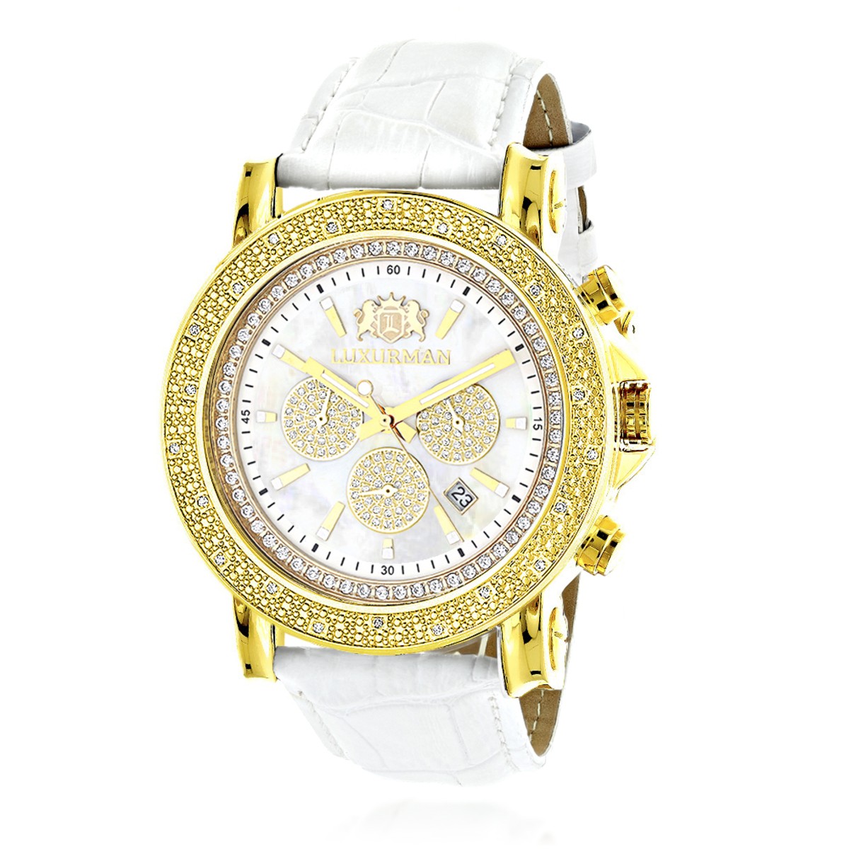 Men’s Stainless Steel Diamond Watch | Luxurman Escalade 48 mm | White Dial