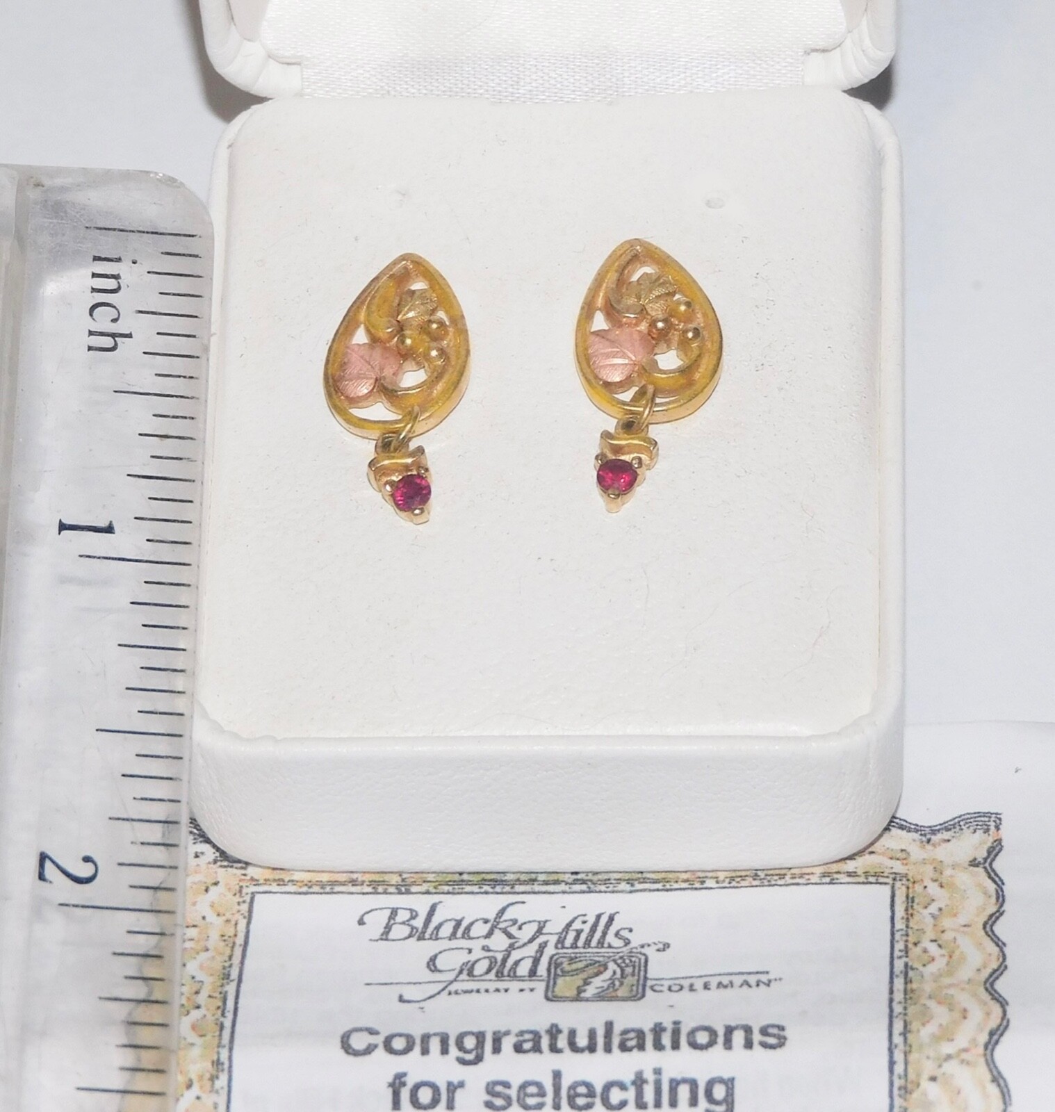 Black Hills Gold Coleman 10k 12k Ruby Drop Earrings