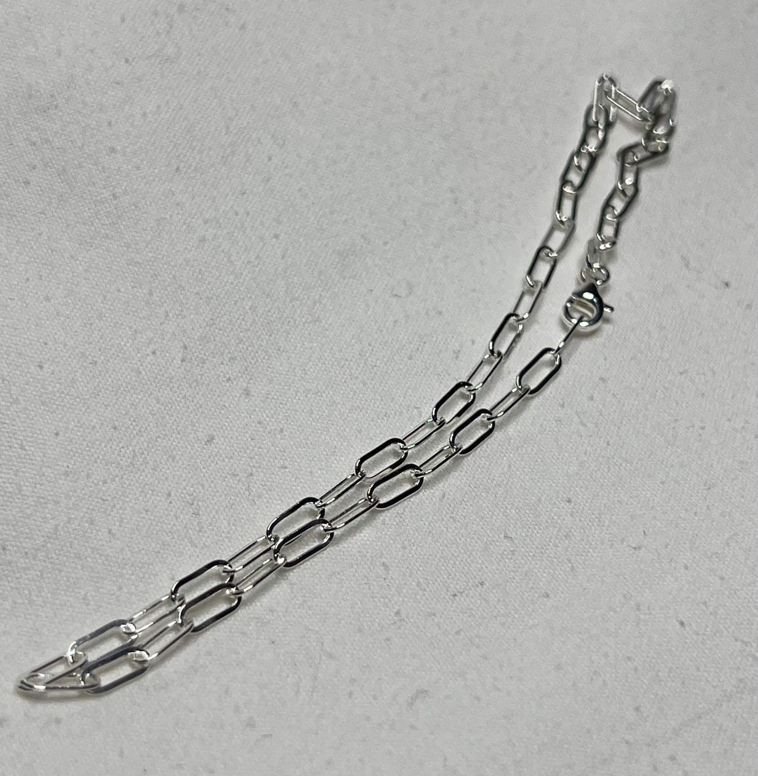 10″ Italian S925 Sterling Paper Clip Chain Bracelet – Adjustable – 3mm Width