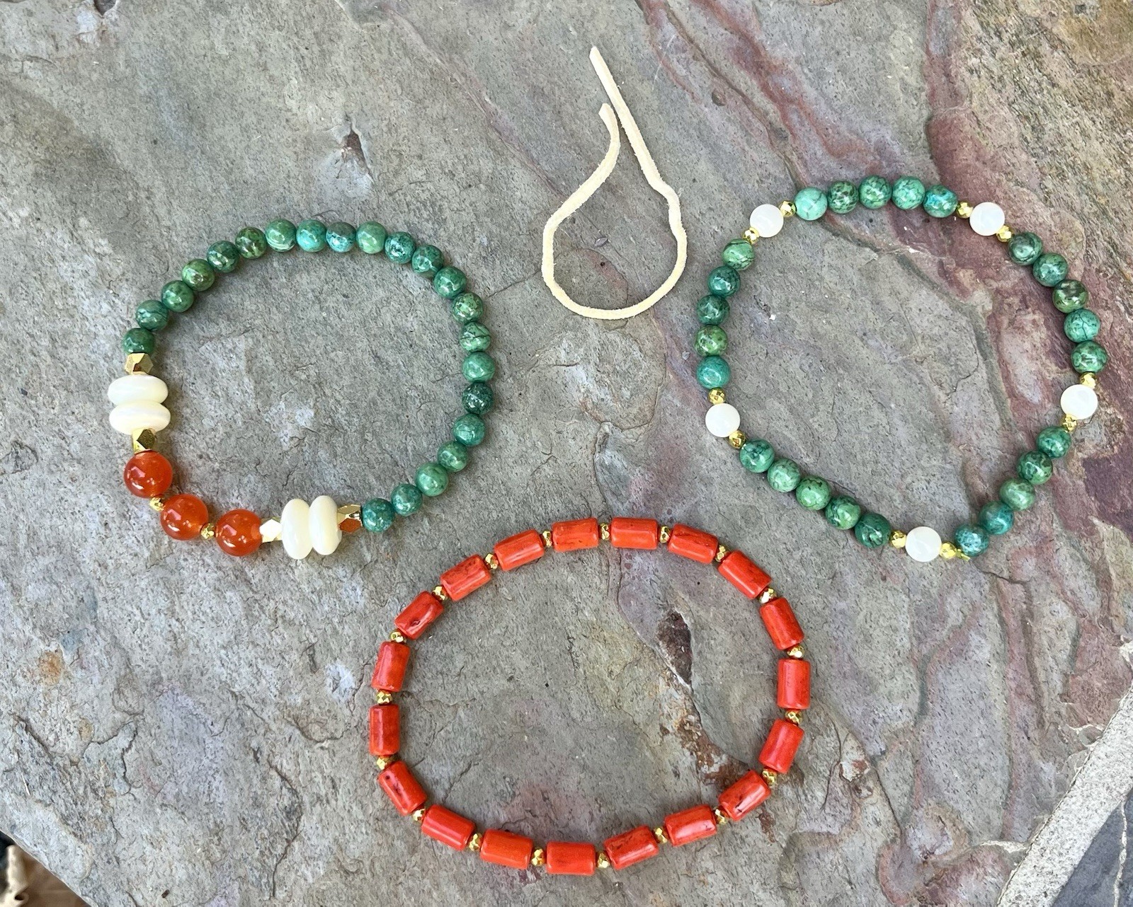 Barse NWT Blue Green Turquoise, Orange Jasper, White Shell Bracelet Set