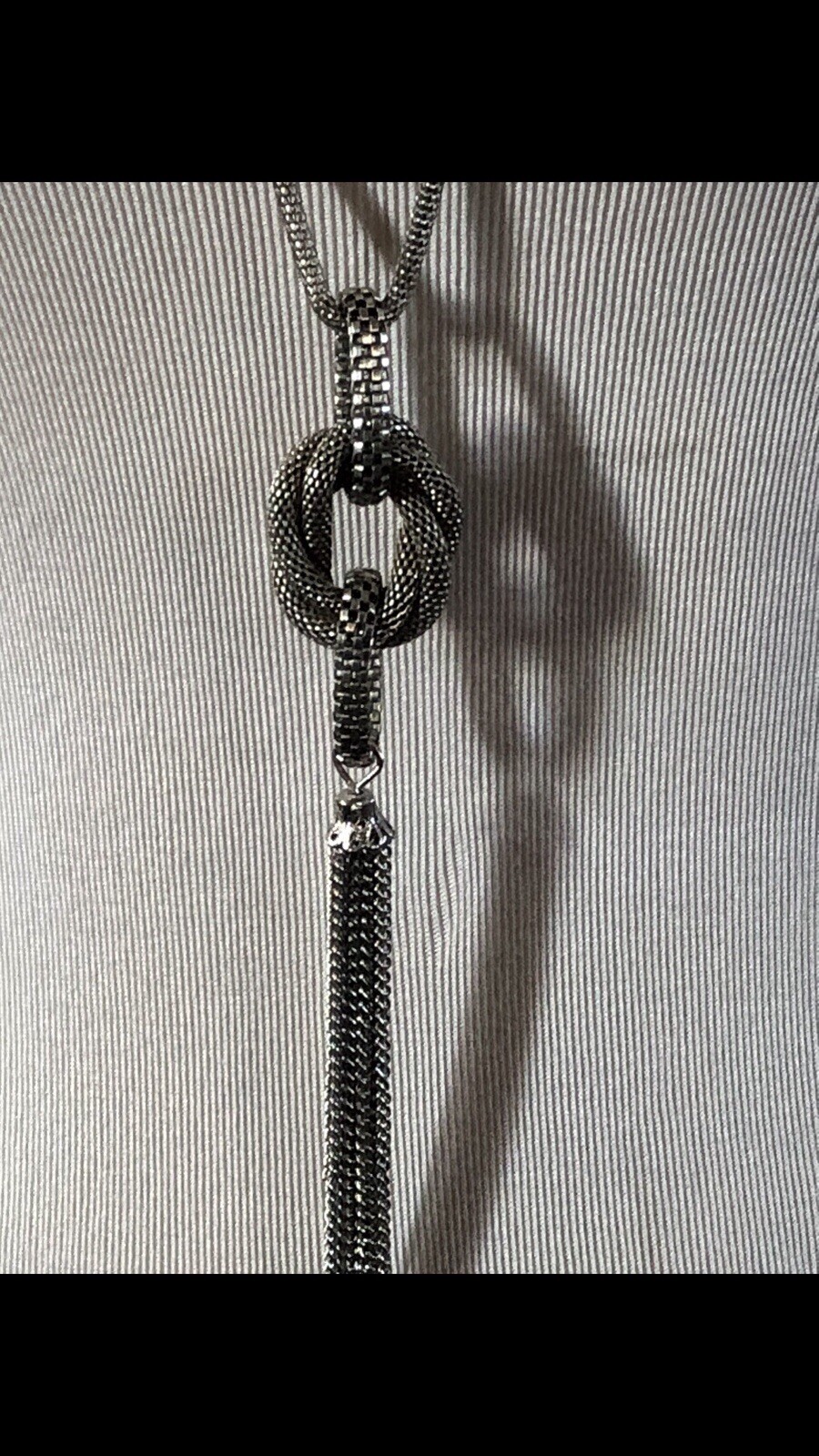 Woman’s Long Unique Silver Necklace Measuring 34X6 Inches