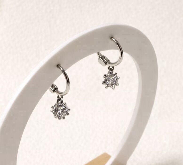 Silver Huggie Hoop Earrings with CZ Charm 925 Sterling Silver Posts For Women104