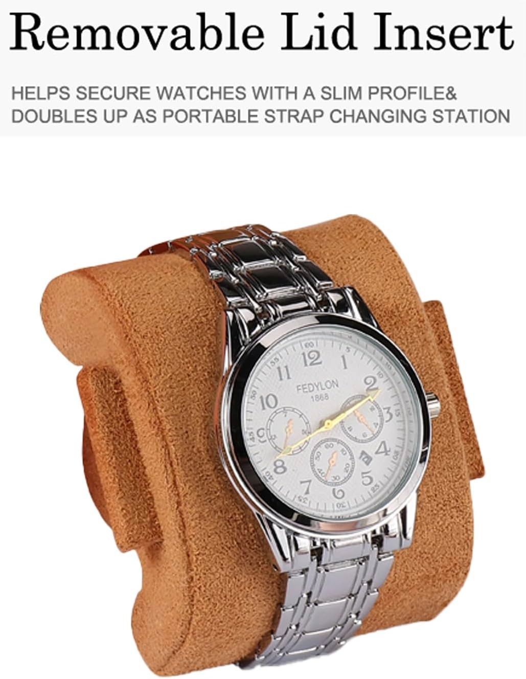 Orange Leather Watch Travel Case with Removable Cushions – Gift Ready