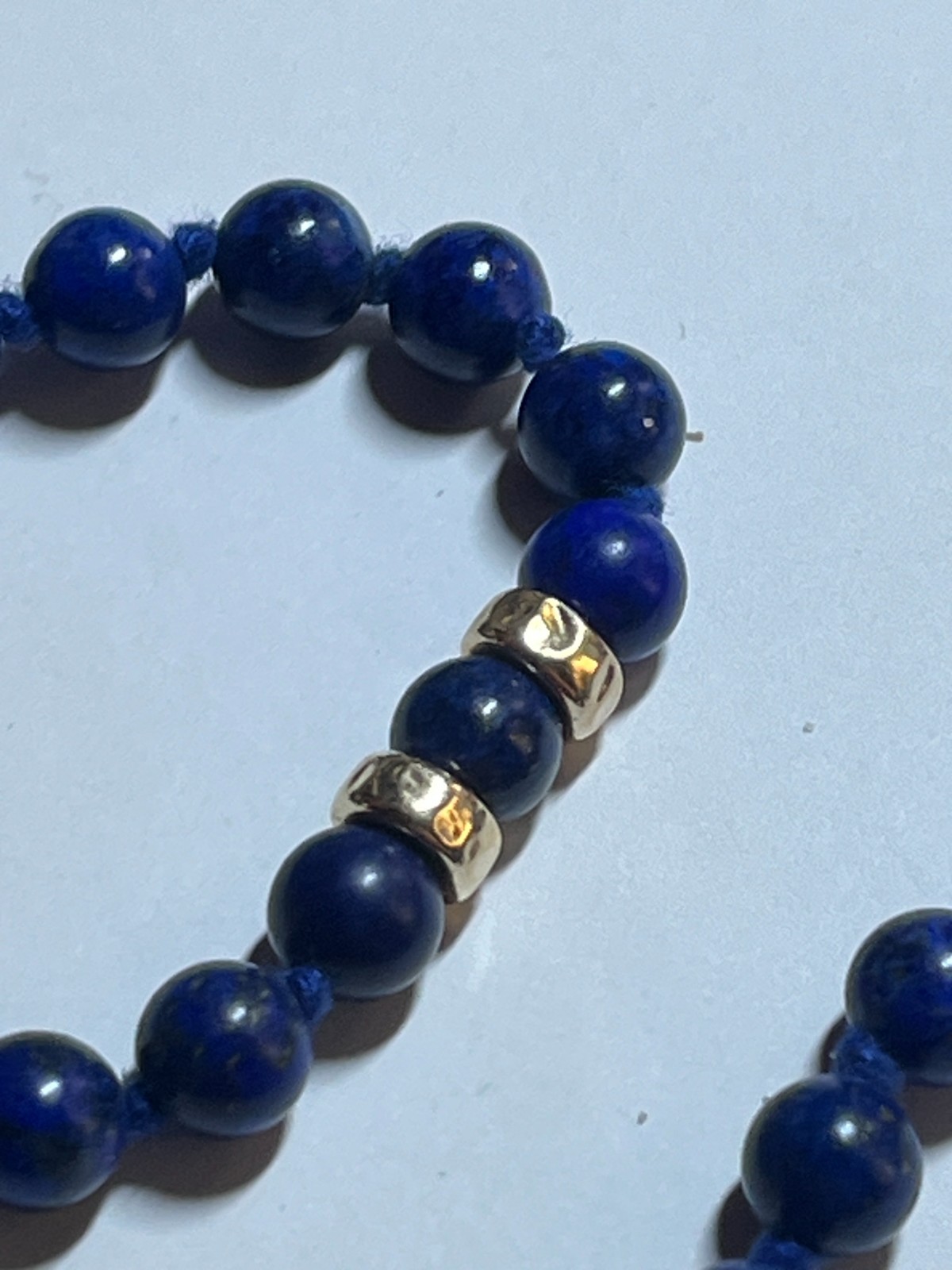 Vintage 30” 5mm Blue Lapis Lazuli & 14K Gold Beaded Necklace – Deep Cobalt Blue