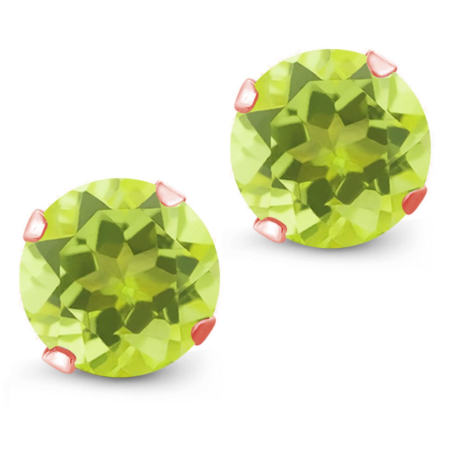 2.40 Ct Round 7mm Yellow Lemon Quartz 18K Rose Gold Plated Silver Stud Earrings