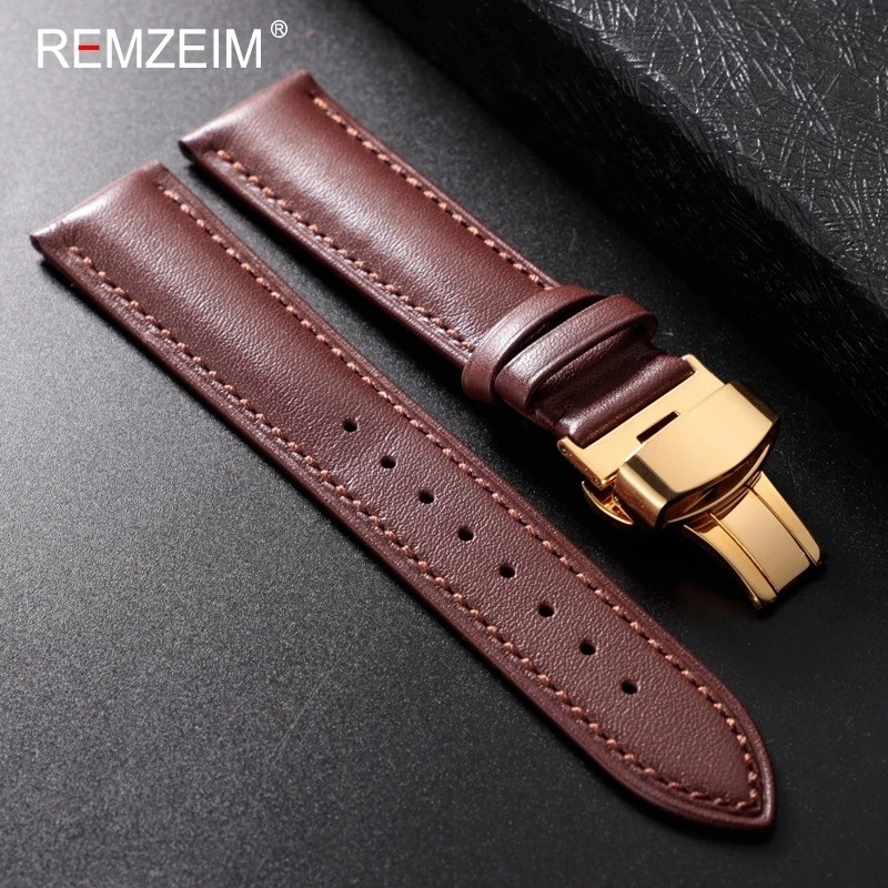 Genuine Leather Watch Band 18mm 20mm Calfskin Replacement Strap Butterfly Clasp