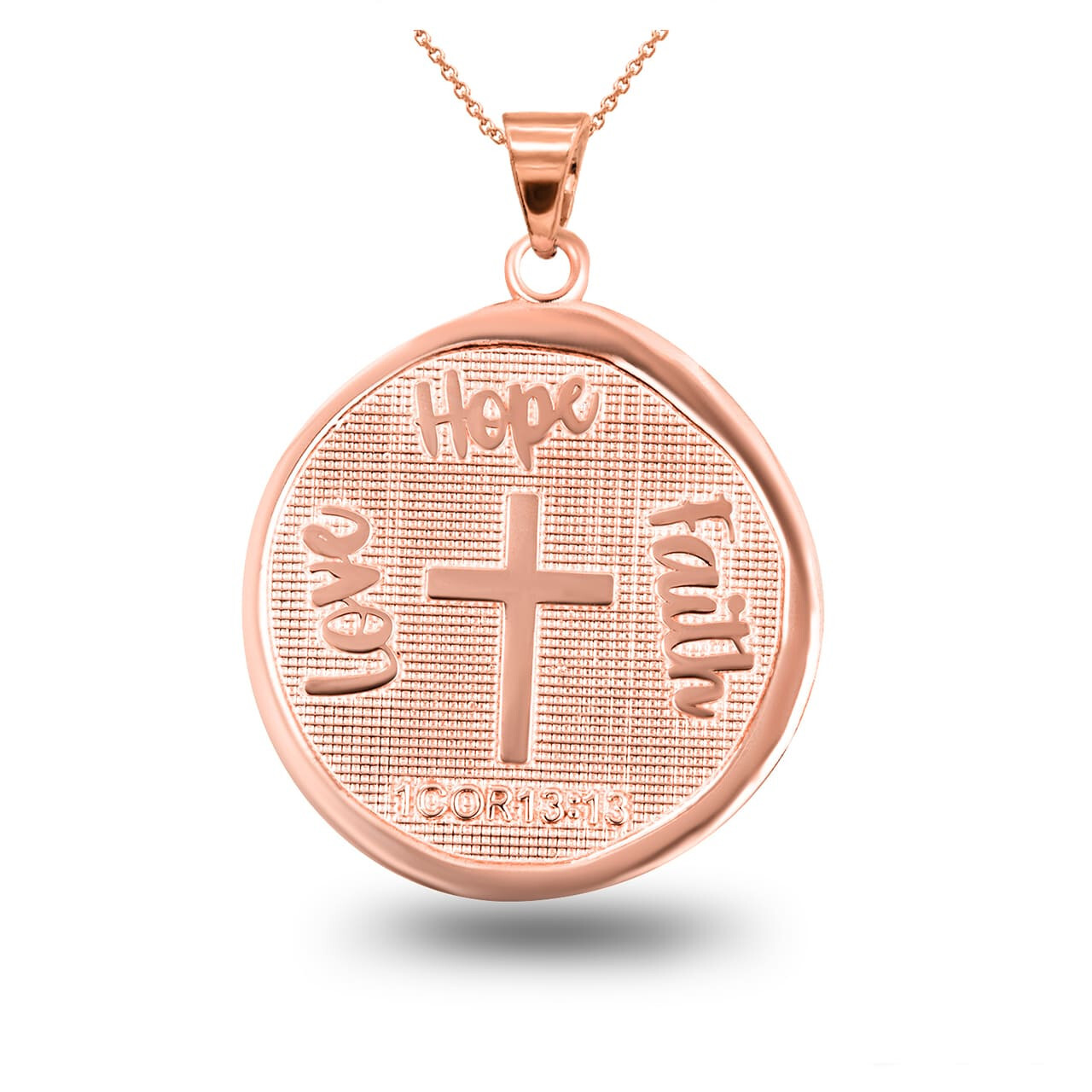 Gold Love,Hope,Faith Prayer Bible Verse 1 Cor 13:13 Necklace (Yellow/Rose/White)