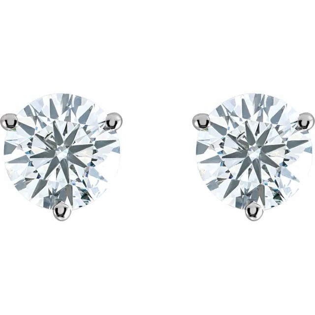 2 CT TW Lab Created Diamond 14kt White Gold Stud Earrings F+ VS+ 3 Prong