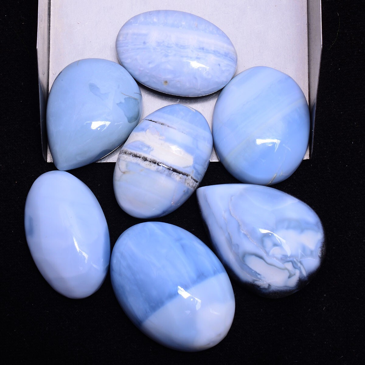 7 Pcs Natural Blue Opal 25mm-29mm Cabochon Glossy Untreated Loose Gemstones Lot