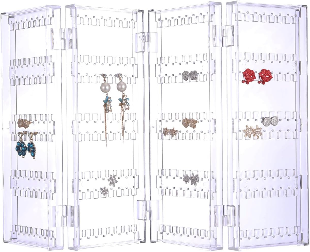 Acrylic Earring Holder Organizer, 256 Holes, 5 Tiers, Foldable Necklace Display,