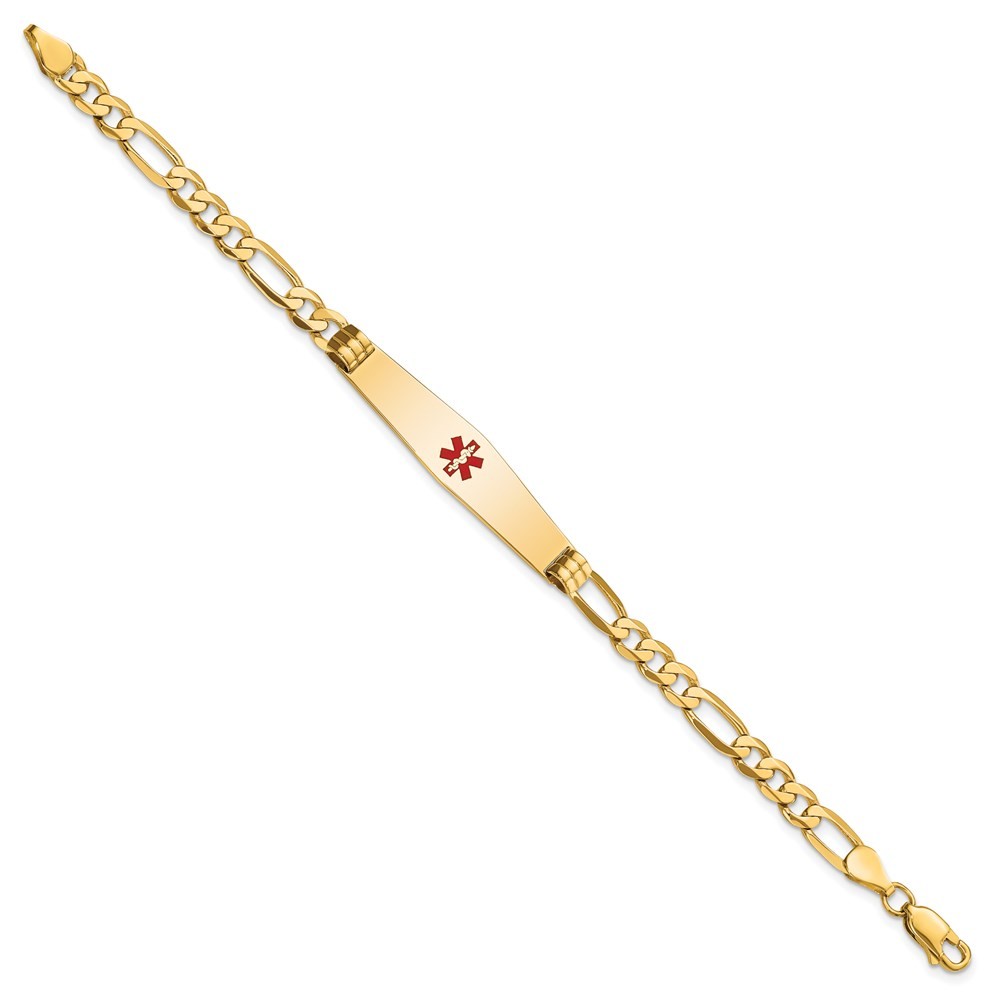 14K Yellow Gold Solid Chain 36x9mm Red Enamel Flat Figaro Link Charm Bracelet 8″