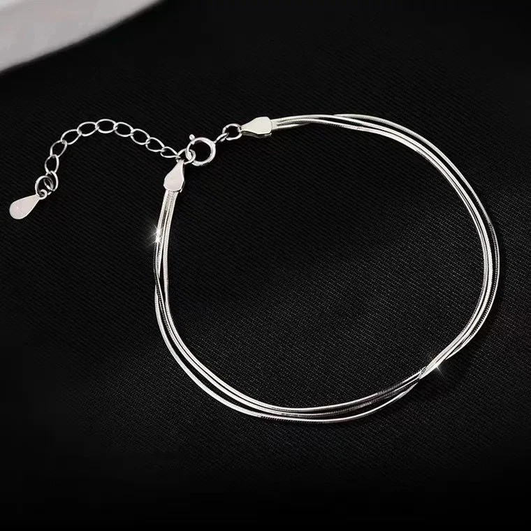 Women’s 925 Sterling Silver Multilayer Snake Chain Foot Ankle Bracelet New USA