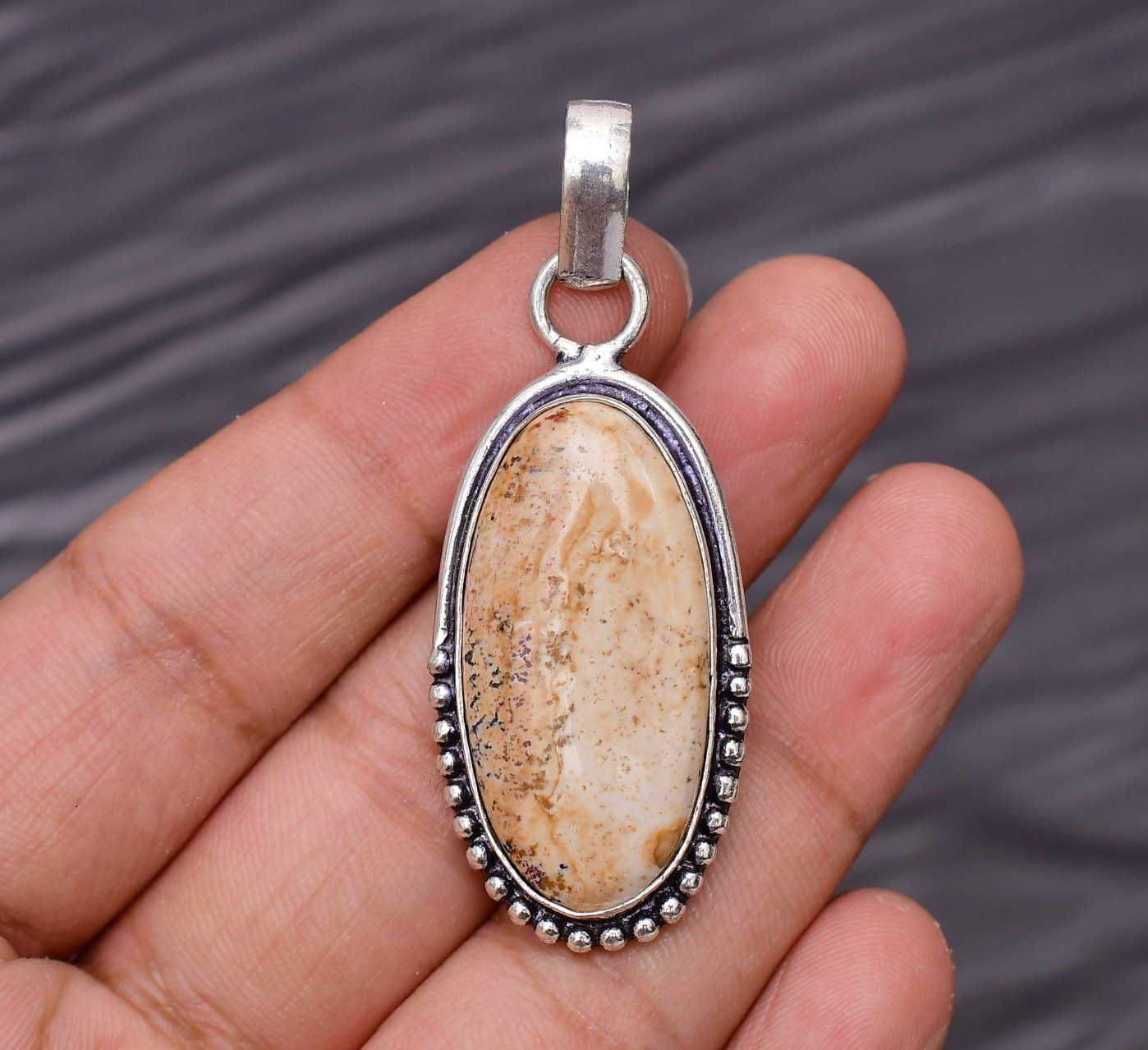 Picture Jasper Gemstone 925 Sterling Silver Jewelry Pendant 2.04″