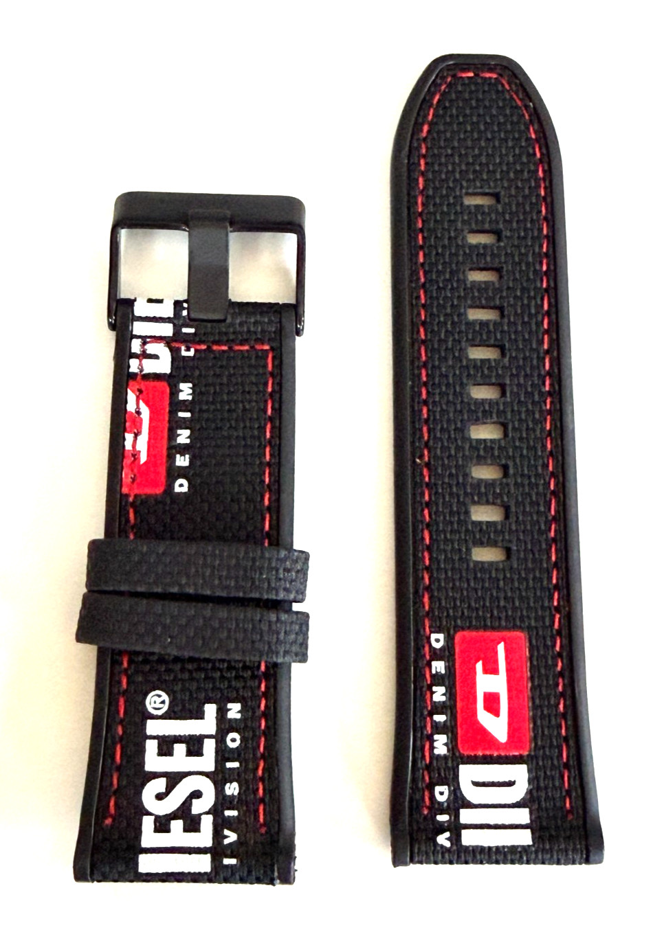 Diesel Mega Chief DZ4512 Black Rubber Nylon Silicone Watch Band Strap 26mm.