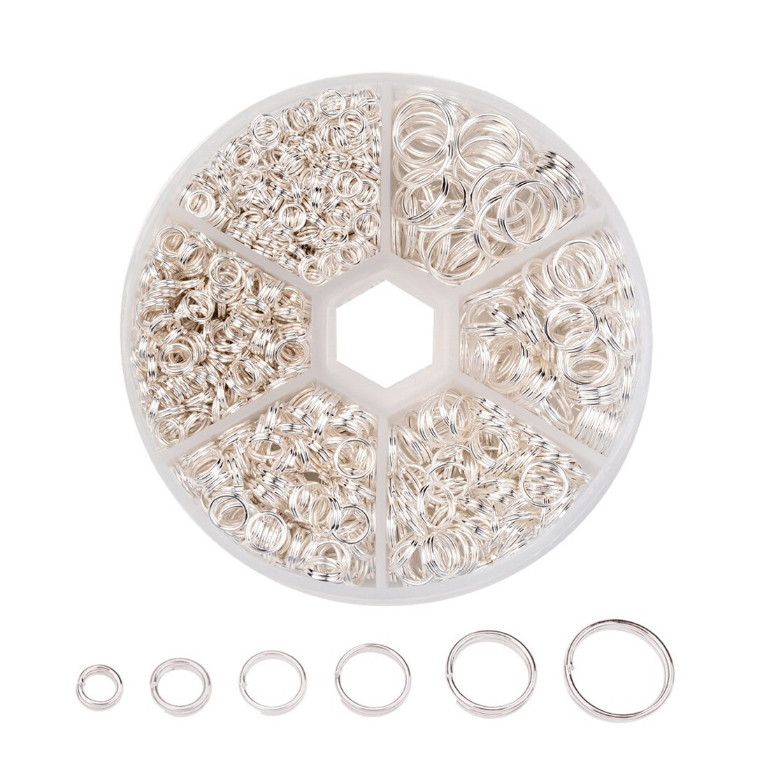 SPLIT RING MIX in Handy Container~ Silver Plated 6 Sizes 4 to 10mm 2,000+ piece