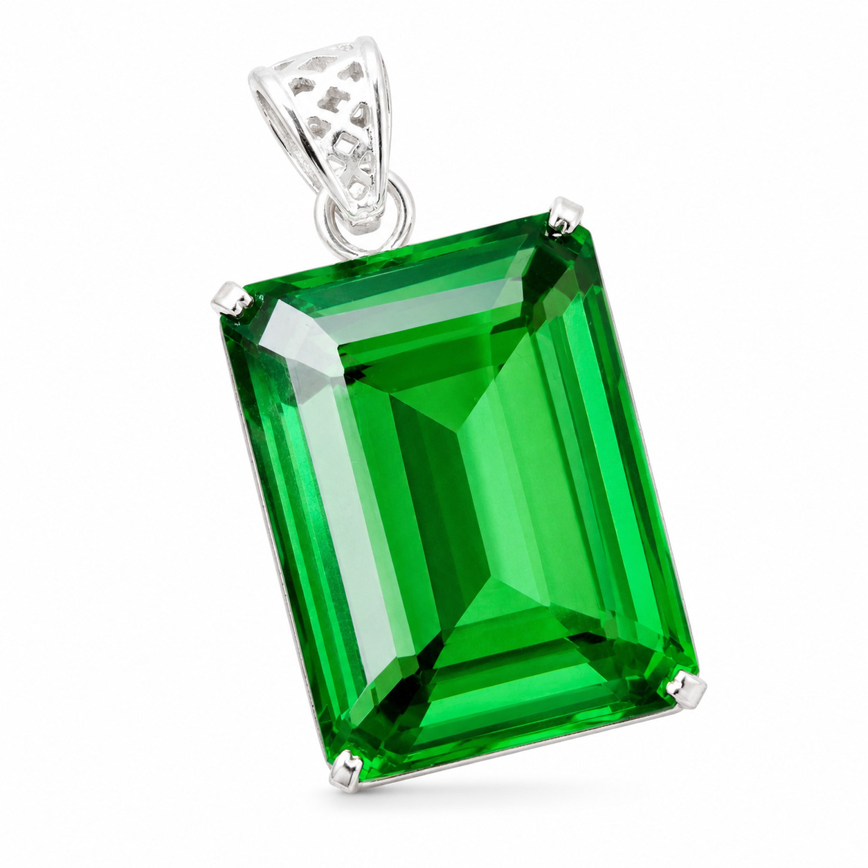 Natural 97.95 Ct Emerald Shape Green Topaz Gemstone Pendant 925 Sterling Silver