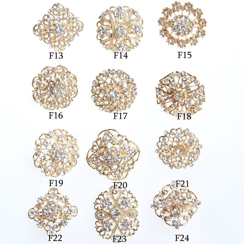 Metallic Flower Crystal Brooches -Round Rhinestone Brooch Pin Bouquet DIY Making