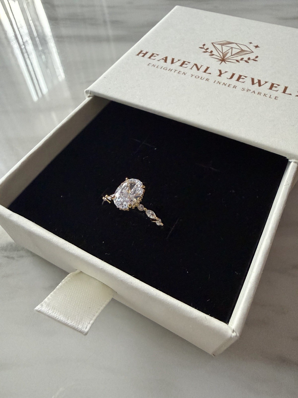 18k Gold Plated 925 Sterling Silver Filled Elliptical Cubic Zirconia Ring
