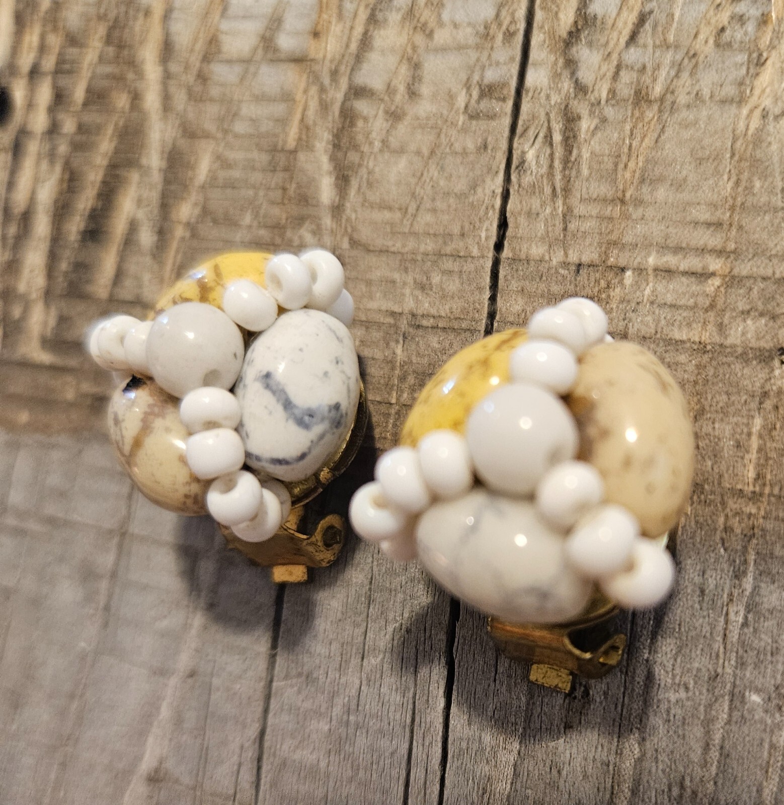 Vintage Beaded Clip On Earrings Statement Fashion Jewelry