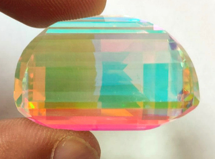 AAA+ Large Mystic Quartz 84.05 Ct. Emerald Cut Loose Gemstone Gift For Women