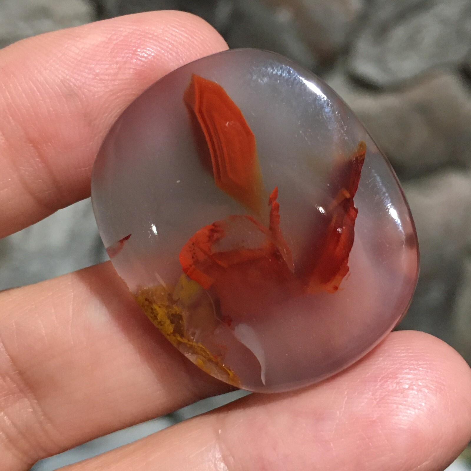 33.45x28x5.4mm Fine Kazakhstan Agate Cabochon Red Flower Collector’s Stone