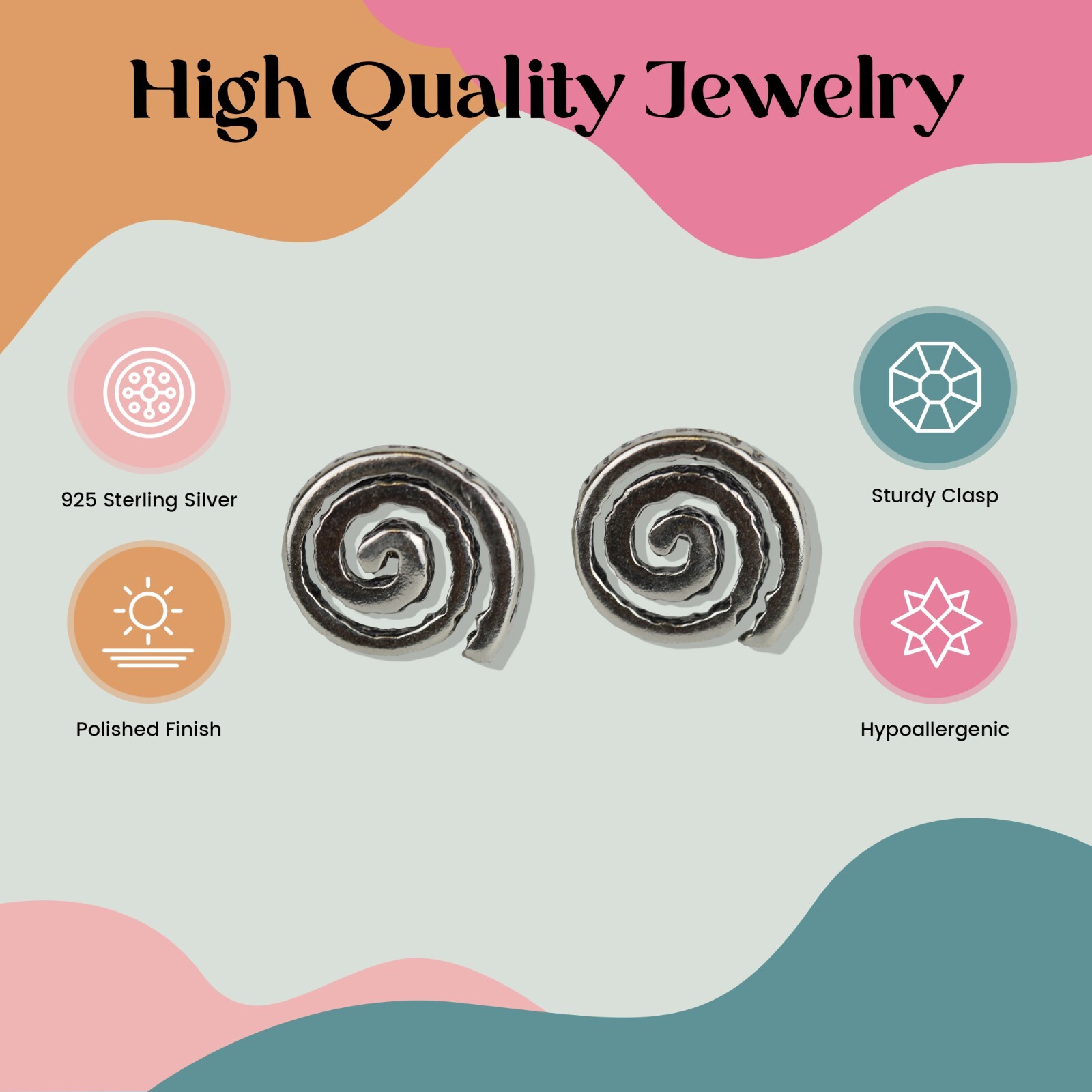 FashionJunkie4Life Sterling Silver Tornado Swirl Stud Earrings | 0.5 inch Spiral