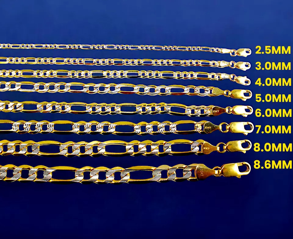10K Yellow Gold SOLID Figaro Pave Necklace Bracelet Chain Real DC 2mm-11mm 7-30″