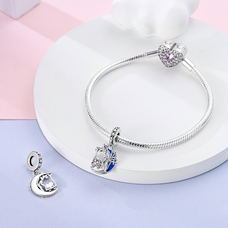 MULA European Silver Plated CZ Charm Enamel Swing and Moon For Women Bracelet